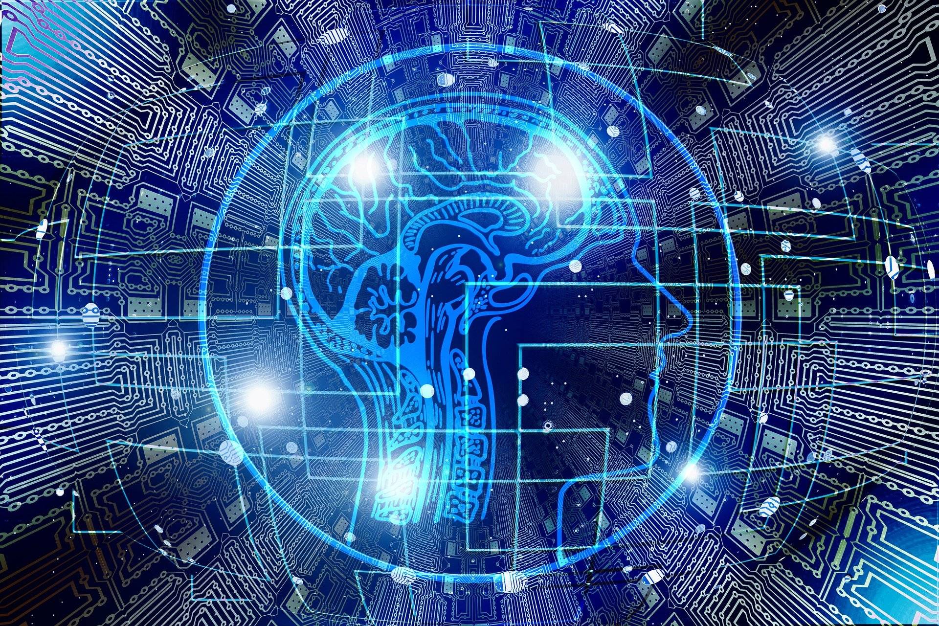 Futuristic depiction of artificial intelligence and human brain interface