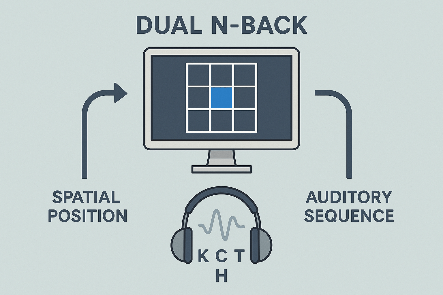 An image showing the interface of the Dual N-Back test with a grid and audio icon, used for working memory training.
