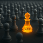 Representation of 140 IQ rarity showing one unique crystal pawn in a field of standard pawns