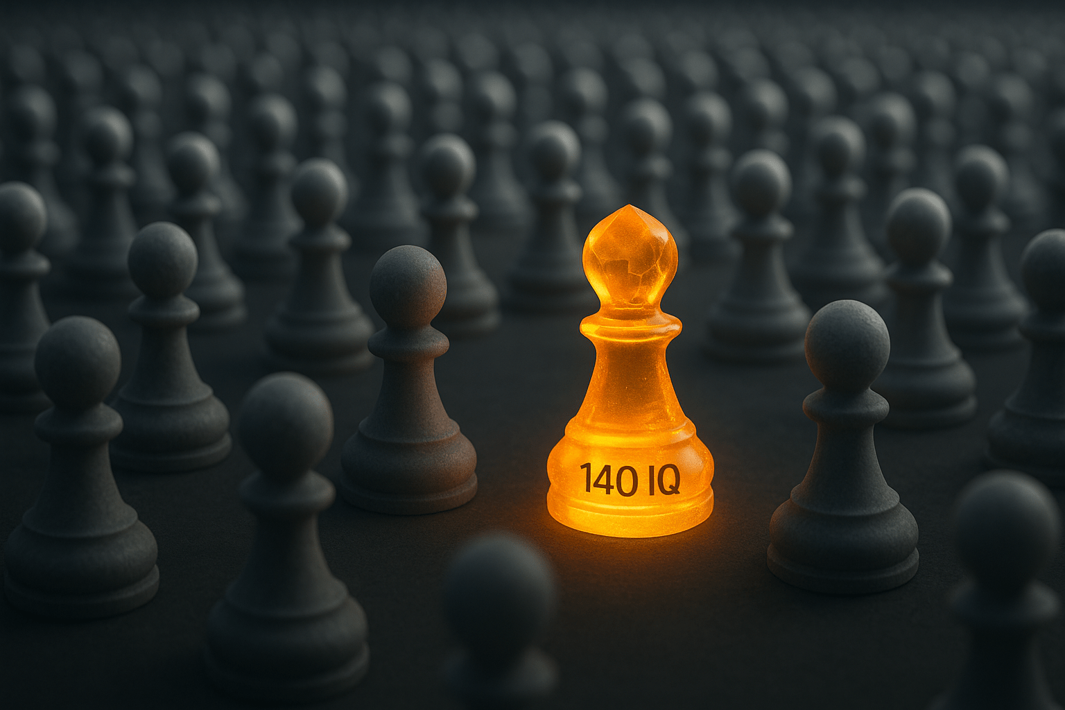 Representation of 140 IQ rarity showing one unique crystal pawn in a field of standard pawns
