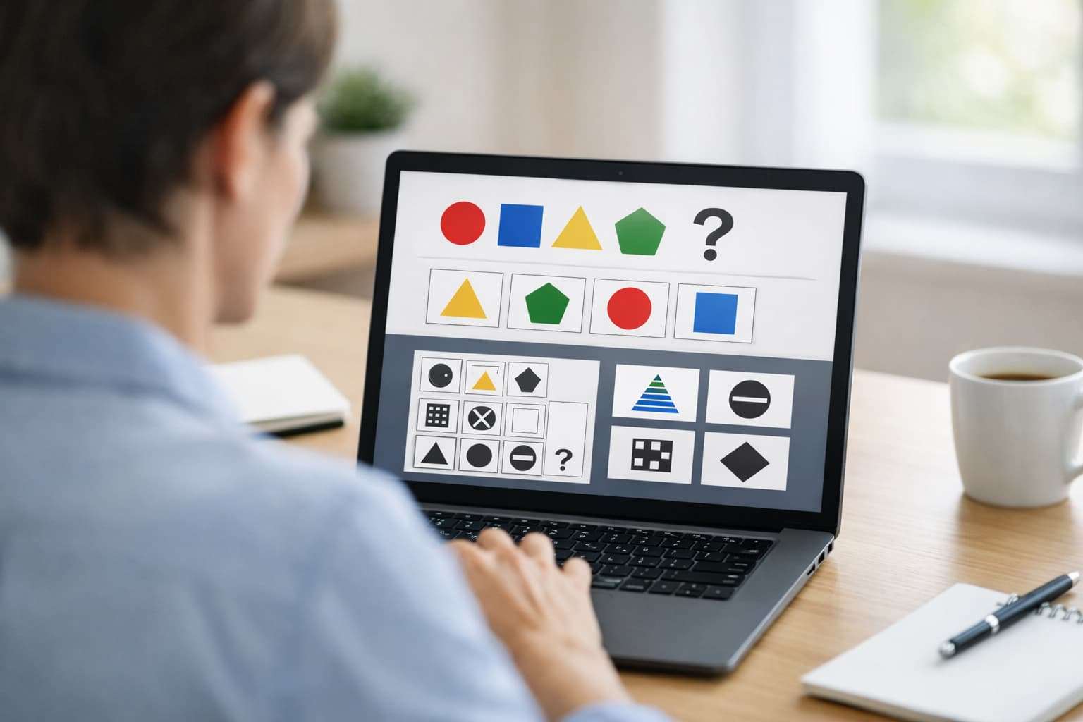 A relatable image of someone taking an online cognitive test to encourage clicks